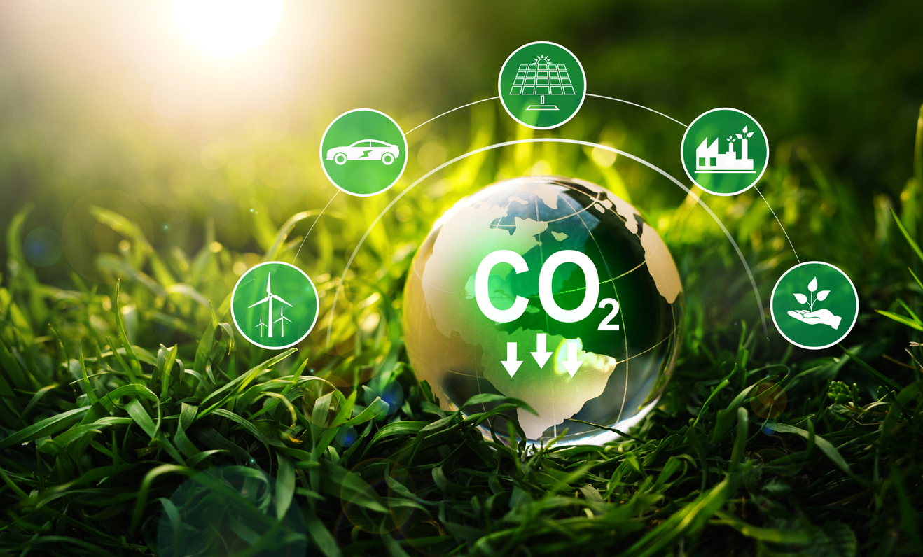 Sustainable development and green business based on renewable energy. Reduce CO2 emission concept. Renewable energy-based green businesses can limit climate change and global warming - em360
